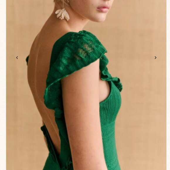 NEW Sezane Aphrodite Midi Dress - Summer Green Knit Ruffle Detail Sleeveless - Picture 4 of 9